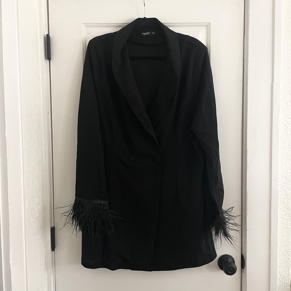 SHEIN Plus Shawl Collar Fringe Trim. 4XL (US 20)